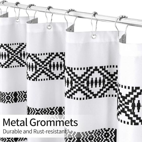 MitoVilla Boho Shower Curtain Set | 72"x72" | NWT | Black & White | Waterproof - Picture 2 of 4